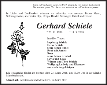 Traueranzeige von Gerhard Schiele von Südthüringer Presse