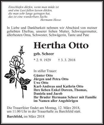 Traueranzeige von Herta Otto von Südthüringer Presse
