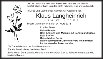 Traueranzeige von Klaus Langheinrich von Frankenpost