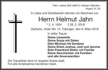 Traueranzeige von Helmut Jahn von Frankenpost