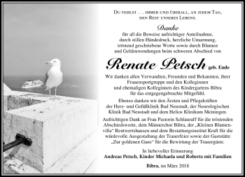 Traueranzeige von Renate Petsch von Südthüringer Presse