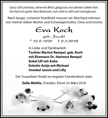 Traueranzeige von Eva Koch von Südthüringer Presse
