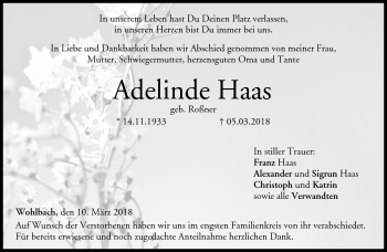 Traueranzeige von Adelinde Haas von Neue Presse Coburg