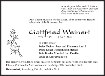 Traueranzeige von Gottfried Weinert von Südthüringer Presse