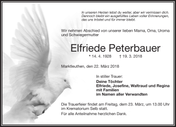 Traueranzeige von Elfriede Peterbauer von Frankenpost