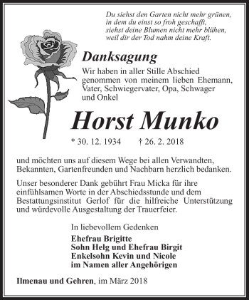 Traueranzeige von Horst Munko von Südthüringer Presse