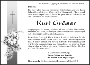 Traueranzeige von Kurt Gräser von Südthüringer Presse