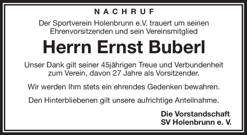  Traueranzeige für Ernst Buberl vom 09.03.2018 aus Frankenpost