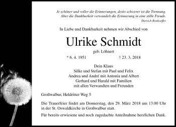 Traueranzeige von Ulrike Schmidt von Neue Presse Coburg