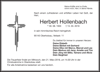Traueranzeige von Herbert Hollenbach von Frankenpost