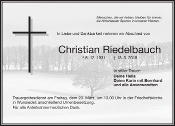 Traueranzeige von Christian Riedelbauch von Frankenpost