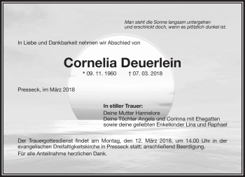Traueranzeige von Cornelia Deuerlein von Frankenpost