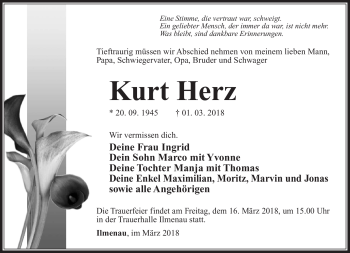 Traueranzeige von Kurt Herz von Südthüringer Presse