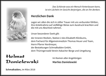 Traueranzeige von Helmut Danielewski von Südthüringer Presse