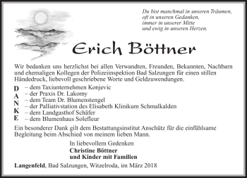Traueranzeige von Erich Böttner von Südthüringer Presse