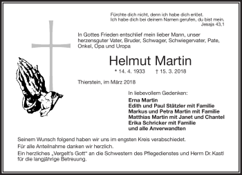 Traueranzeige von Helmut Martin von Frankenpost