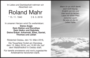 Traueranzeige von Roland Mahr von Neue Presse Coburg