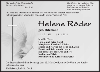 Traueranzeige von Helene Röder von Südthüringer Presse
