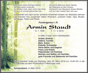 Traueranzeige von Armin Staudt von Südthüringer Presse