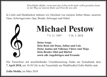 Traueranzeige von Michael Pestow von Südthüringer Presse