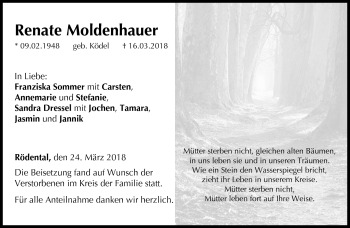 Traueranzeige von Renate Moldenhauer von Neue Presse Coburg