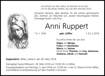 Traueranzeige von Anni Ruppert von Neue Presse Coburg