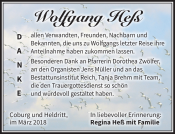 Traueranzeige von Wolfgang Heß von Neue Presse Coburg