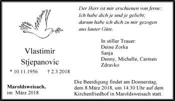 Traueranzeige von Vlastimir Stjepanovic von Neue Presse Coburg