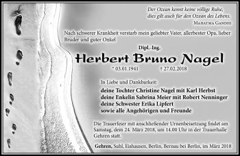 Traueranzeige von Herbert Bruno Nagel von Südthüringer Presse