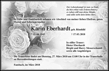 Traueranzeige von Karin Eberhardt von Südthüringer Presse