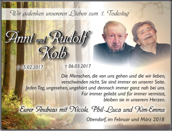 Traueranzeige von Anni und Rudolf Kolb von Südthüringer Presse