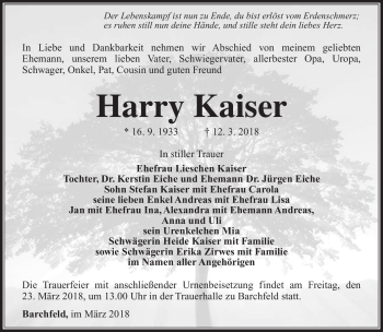 Traueranzeige von Harry Kaiser von Südthüringer Presse