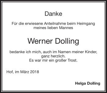 Traueranzeige von Werner Dolling von Frankenpost