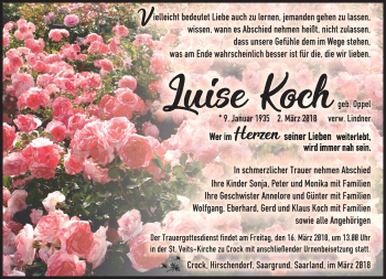 Traueranzeige von Luise Koch von Südthüringer Presse