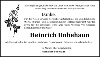 Traueranzeige von Heinrich Unbehaun von Südthüringer Presse