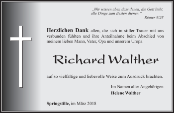 Traueranzeige von Richard Walther von Südthüringer Presse