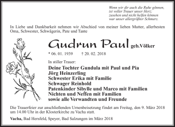 Traueranzeige von Gudrun Paul von Südthüringer Presse