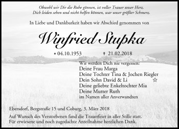 Traueranzeige von Winfried Stupka von Neue Presse Coburg