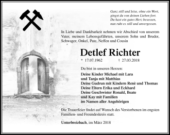 Traueranzeige von Detlef Richter von Südthüringer Presse