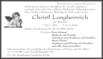 Traueranzeige von Christl Langheinrich von Frankenpost