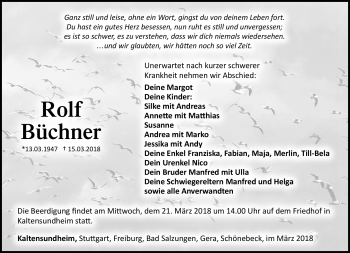 Traueranzeige von Rolf Büchner von Südthüringer Presse
