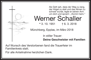 Traueranzeige von Werner Schaller von Frankenpost