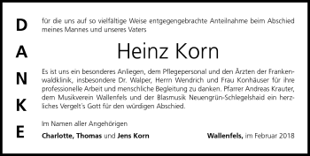 Traueranzeige von Heinz Korn von Neue Presse Coburg