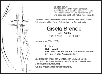 Traueranzeige von Gisela Brendel von Frankenpost
