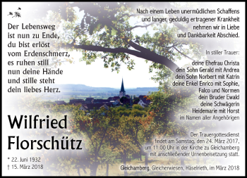 Traueranzeige von Wilfried Florschütz von Südthüringer Presse