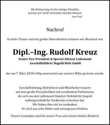 Traueranzeige von Rudolf Kreuz von Frankenpost