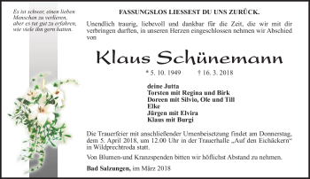 Traueranzeige von Klaus Schünemann von Südthüringer Presse