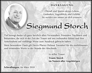 Traueranzeige von Siegmund Storch von Südthüringer Presse