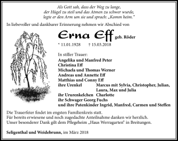 Traueranzeige von Erna Eff von Südthüringer Presse