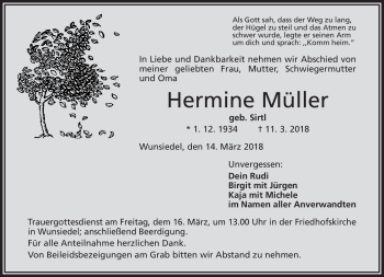 Traueranzeige von Hermine Müller von Frankenpost
